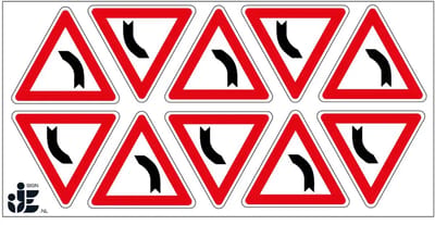Bocht naar links sticker - J3 | 5 cm - 10 stuks per vel