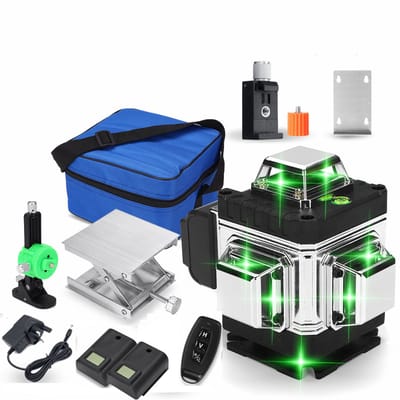 SONNENH 16-Lijns 3D Kruislijnlaser Groen - Zelfnivellerende Laserwaterpas - 4x 360° - Incl. 2 Accu's, Afstandsbediening & Wandbeugel - Professionele Bouwlaser
