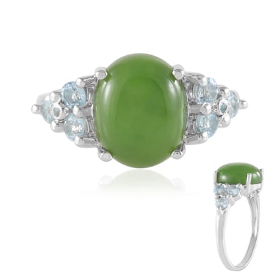 Cavill - Zilveren Ring met Canadese Jade 4,841 ct & Hemelsblauwe Topaas 0,772 ct - 925 Sterling Zilver Geplatineerd - Elegante Ovale Damesring