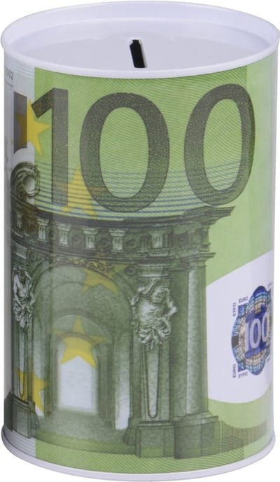 Spaarpot 100 euro - metaal/blik - biljet - 8 x 11 cm - munten - sparen
