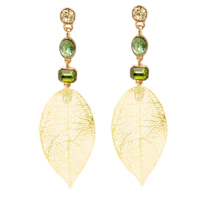 Oorbellen-groen -steen -goudkleurig -blad-lang- Filigraan- Charme Bijoux