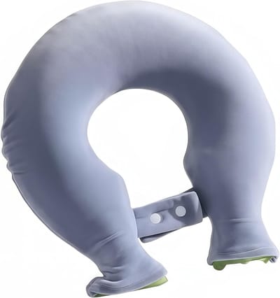 U-vormige warmwaterkruik voor nek en schouders met zachte pluche hoes voor langdurige warmte, pijnverlichting en spierontspanning in donkerblauw