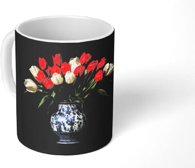 Mok - Koffiemok - Rode - Bloemen - Tulpen - Vaas - Mokken - 350 ML - Beker - Koffiemokken - Theemok