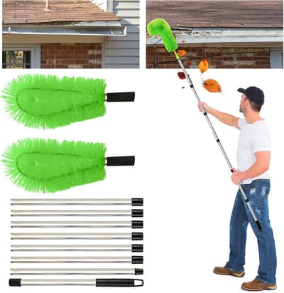 Dakgootreinigingsgereedschap - Gootborstel Paal - Hoge Plekken Reinigen - Uitschuifbaar Tot 310cm - 310cm Lengte - Groen