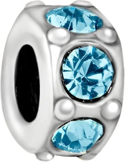 Quiges - 925 - Zilveren - Bedels -Sterling zilver - Beads - Lichtblauwe Zirkonia's Kraal Charm - Geschikt – voor - alle bekende merken - Armband Z293