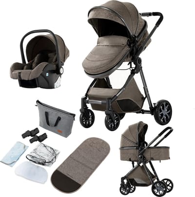 RM Store® 3 In 1 Kinderwagen - Luxe Buggy - Baby Stroller - Baby Autostoel - Lichtbruin - Incl Accessoires