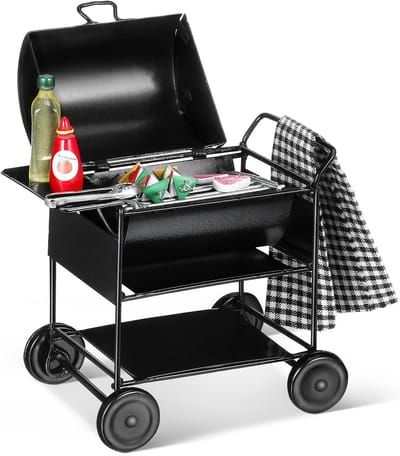 Miniatuur grillset - Poppenhuis decoratie - Miniatuurwerelden bouwen - Realistisch design - 9 x 63 x 45 cm - Zwart