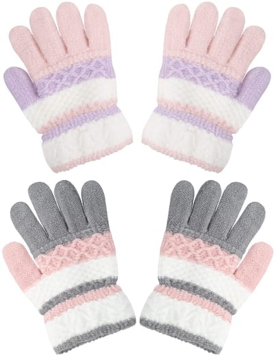 Handschoenen - Handschoenen kinderen - Handschoenen winter - Warme gebreide handschoenen - Schattige thermische handschoenen - 2 paar - Met lange vingers - Geschikt voor jongens- voor jongens en meisjes van 4-10 jaar oud