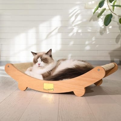 Thuys - Krabton Beige 60x35cm – Natuurlijk Sisal en Massief Beukenhout, 160° Gebogen Design, voor Katten van Alle Maten