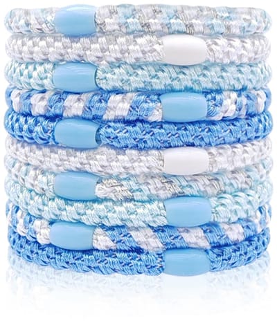 Haarelastiekjes voor meisjes, verpakking van 10 stuks, veelkleurige modieuze elastische haarbanden, gevlochten elastieken voor dames, scrunchie-armband voor dik en krullend haar, lichtblauw