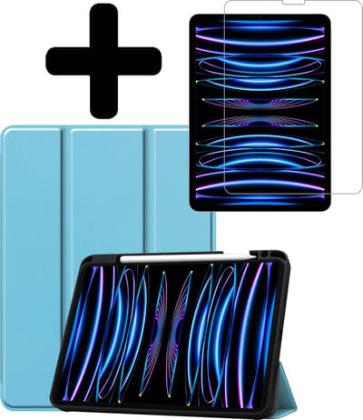 Hoes - Geschikt voor Apple iPad Pro (2022) - 11 inch - 4e generatie - Met Screenprotector - Trifold Bookcase - Hard Cover Case - Met Uitsparing Geschikt voor Apple Pencil - Hardcover Book - Tablet Hoesje - Lichtblauw