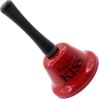Metalen Handbellen - Dinerbel Servicebel - Feestelijke Aankondiging - Drie Verschillende Teksten - 75 x 130 mm - Rood