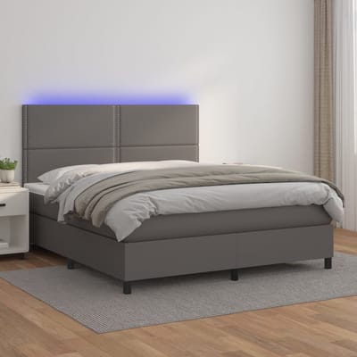 vidaXL - Boxspring - met - matras - en - LED - kunstleer - grijs - 140x190 - cm