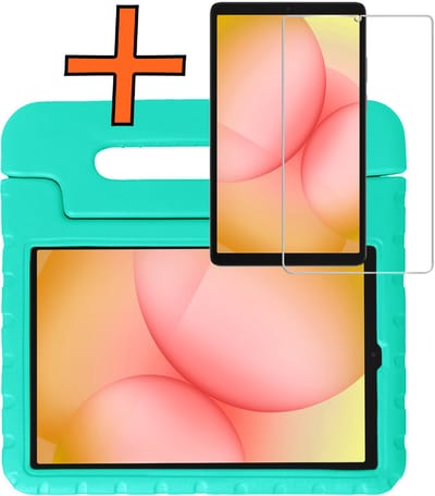 Hoesje - Geschikt voor Samsung Galaxy Tab A11 - Met Screenprotector - Kinderhoes Shockproof Bumper - Kidsproof Case - Tablet Hoes - Kinder Hoes Cover - Turquoise