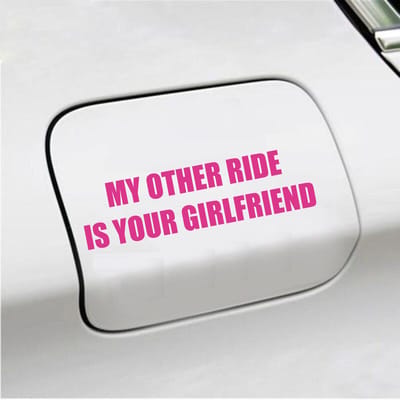 Bumpersticker - My Other Ride Is your Girlfriend - 4 X 14,8 - Roze