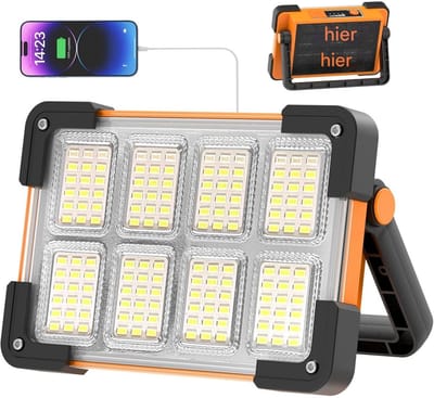 GELLDG 2-delige LED-werklamp - Op batterijen - 4 standen - LED-spot - Oplaadbaar - Kampeerlamp - Draagbaar - Dimbare noodlamp - Geschikt voor vissen, kamperen, reparaties en noodgevallen