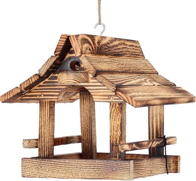 Famanu – Vogelvoederhuis - Licht Gebrand Hout - 22 x 26 x 22 cm - Bruin - Hangend Voederhuis Met Dak - Natuur - Spatzenhuis Voor Tuin Balkon
