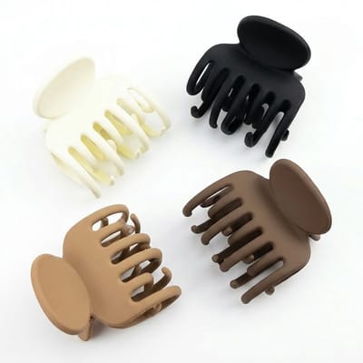 Haarclips set 4 stuks – matte ovale haar klemmen met brede tanden – stevige kunststof haaraccessoires in neutrale kleuren voor dames