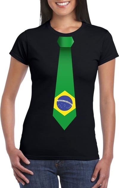 Zwart t-shirt met Braziliaanse vlag stropdas dames - Brazilie supporter S