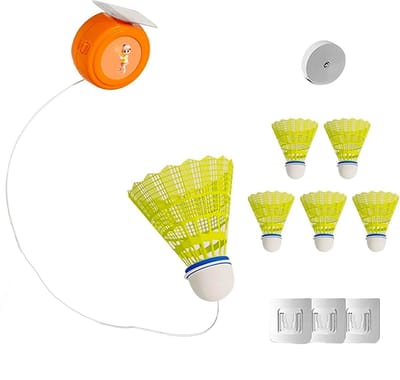Zelfstudie Badminton Trainer - badminton enkele training apparaat - badminton rebound traine - Draagbare Badminton Praktijk Apparatuur - 5 Ballen & 1 Trainer