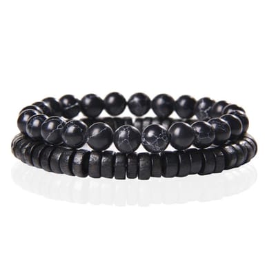 Memphis Stacked Armband - Hout & Howliet Zwart-21cm