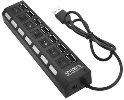 Oneay 7-poorts USB-hub met aan/uit-schakelaar, USB-verlenger, USB-splitter met meerdere poorten, computeraccessoire.