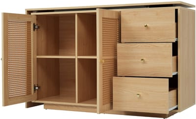 Merax Hoekbureau L-vorm 126 cm - Computertafel met Kasten en Rattan Deuren - Draaibaar Bureau - Wit