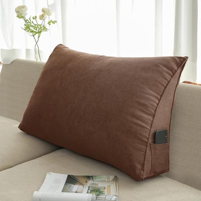 Rugkussen Hoofdeinde - Leeskussen Wedge - Comfortabel Lezen - Zijvak Opbergvak - 80x50x20cm - Geel