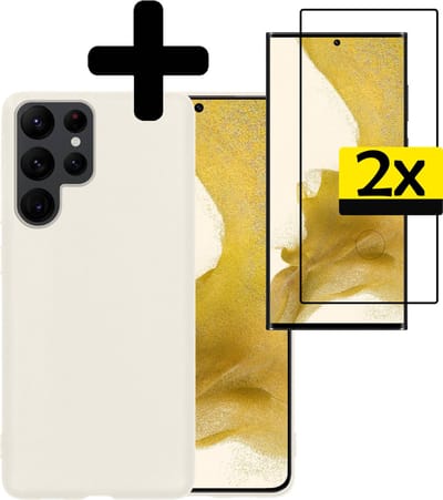 Hoesje - Met 2x Screenprotector - Geschikt voor Samsung Galaxy S22 Ultra - Sterk & Shockproof - Back Cover - Siliconen Case - Telefoon Hoes - Telefoonhoesjes - Wit