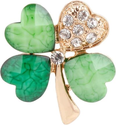 Fako Bijoux - Broche - Klavertje Vier - Groen - Kristal - 25x30mm - Goudkleurig