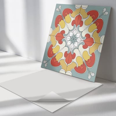 Wallfluent Vinyl Tegels - Bloemenmandalapatroon Vinyl Wandtegels - 30 cm x 30 cm - Rood PVC Tegels - 9 stuks - Vierkant PVC Tegels - Patroon Plaktegels - Wand PVC Tegels - Plaktegels Keuken en Badkamer
