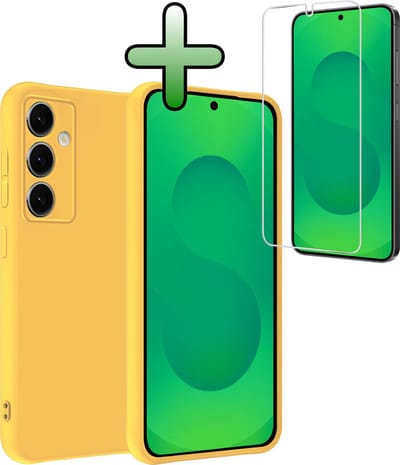 Hoesje Met Screenprotector - Geschikt voor Samsung Galaxy S25 - Sterk & Shockproof - Back Cover - Siliconen Case - Telefoon Hoes - Geel