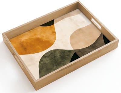 Dienblad hout 40x30 cm - Schootdienblad - Vormen - Okergeel - Abstract - Borrelplank rechthoek - Plateau dienbladen