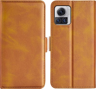 MobyDefend Hoesje - Geschikt voor Motorola Edge 30 Ultra - Luxe Wallet Book Case (Sluiting Zijkant) - Lichtbruin