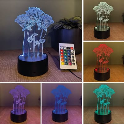 Klarigo® Nachtlamp - Roos - 3D LED Lamp Illusie – 16 Kleuren – Bureaulamp – Valentijnsdag - Valentijn- Liefde - Roos - Bloemen - Sfeerlamp – Nachtlampje Kinderen – Creative lamp - Met afstandsbediening