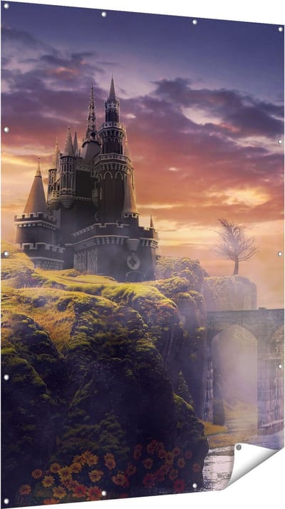 Gards Tuinposter Oud Kasteel op een Heuvel - 120x180 cm - Tuindoek - Tuindecoratie - Wanddecoratie buiten - Tuinschilderij