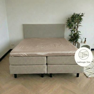 Kayori Saya Topper Hoeslaken Katoensatijn - 90x200cm - Matrasdikte 12cm - Luxe & Zacht - - Beige - 90x200 - Eenpersoons - - Beige