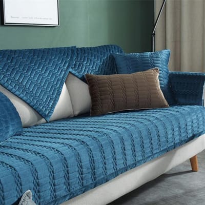 Effen Kleur Korte Pluche Bankhoes Zacht Antislip Woonkamer Rugleuning Armleuning Kussen Meubelbescherming Krasbestendig 45x45 Pillowcase1 blauw