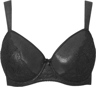 Ulla Popken - Dames - Beugelbeha kant metallic effect zachte cups - Zwart - Maat 95B