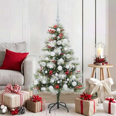 vidaXL - Kunstkerstboom - Groen - en - wit - 120 - cm - PVC - en - Metaal - en - Plastic