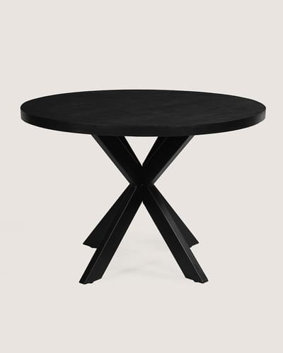 Ronde Eettafel 130 cm Mangohout – Zwart – Zwart Metalen Matrix Onderstel – Industrieel – 5-6 Personen
