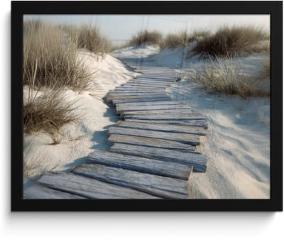 Poster in lijst - Fotolijst 40x30 cm - Posters - Pad - Planken - Duinen - Gras - Posterlijst zwart - Decoratie - Wanddecoratie woonkamer - Muurdecoratie slaapkamer