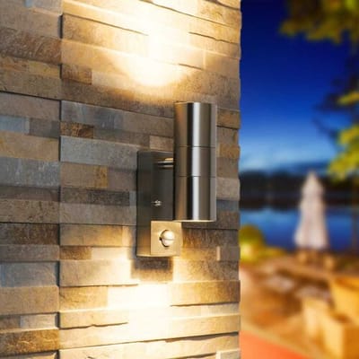 Set van 3 Jasmin Wandlampen - RVS - 2700K Warm Wit - 8 watt 690 lumen - Bewegingssensor en Schemerschakelaar - IP44 Waterdicht - Up & Downlight voor buiten
