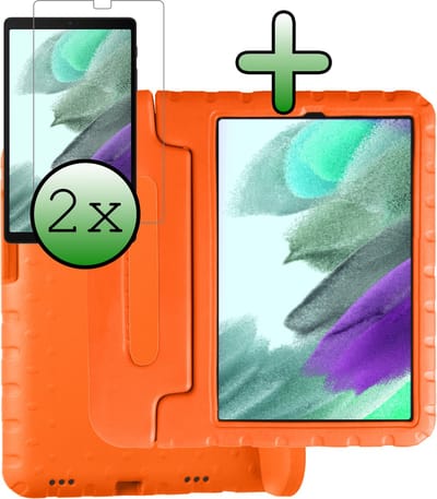 Hoesje Geschikt voor Samsung Galaxy Tab A7 Lite - Met 2x Screenprotector - Kinderhoes Shockproof Bumper - Kidsproof Case - Tablet Hoes - Kinder Hoes Cover - Oranje