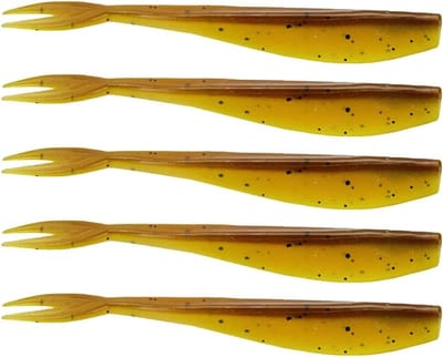 Zachte Plastic Aas met Paddle Tail - 50 Stuks Swimbaits voor Baars, Forel en Topwater Vissen - 70mm Goudkleurig