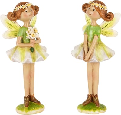 Dekoratief | Elfje staand, groen/geel, resina, 7x6x17cm, set van 2 stuks | A250411