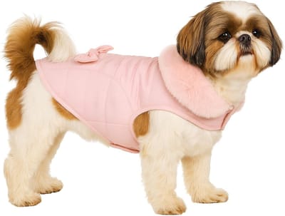 Hondenjas – Guzzi Roze 30cm – warme fleece hondenjas met klittenbandsluiting, waterafstotend & elegant strikdetail