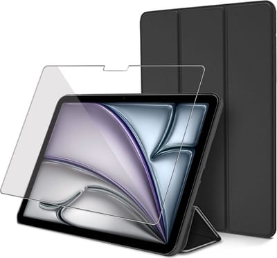 Geschikt voor iPad Air 11 2025 M3 / 2024 & iPad Air 5/4 (10.9 inch 2022/2020) - Hoesje + Screenprotector – Gehard Glas Cover + Shock Proof Case - Zwart