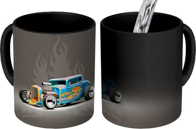 Magische Mok - Foto op Warmte Mokken - Koffiemok - Auto - Vintage - Vlammen - Blauw - Magic Mok - Beker - 350 ML - Theemok