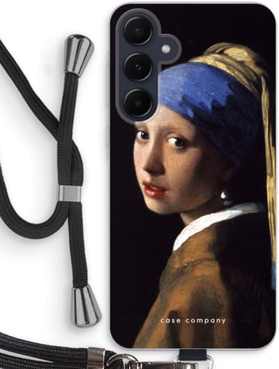Case Company® - Hoesje met koord geschikt voor Samsung Galaxy A55 hoesje met Koord - The Pearl Earring - Telefoonhoesje met Zwart Koord - Bescherming aan alle Kanten en Over de Schermrand
